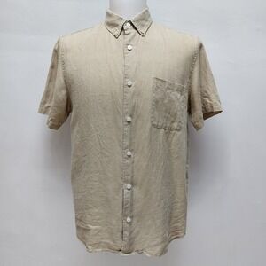 Everlane Linen Button Down Shirt Men's Medium Beige Short Sleeve Flax Minimalist